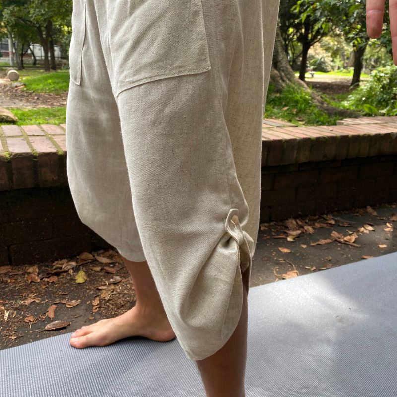 Yugi - Pantalones de yoga de algodón para hombre, color beige, con  bolsillos teñidos de plantas naturales, transpirables, para gimnasio,  pantalones